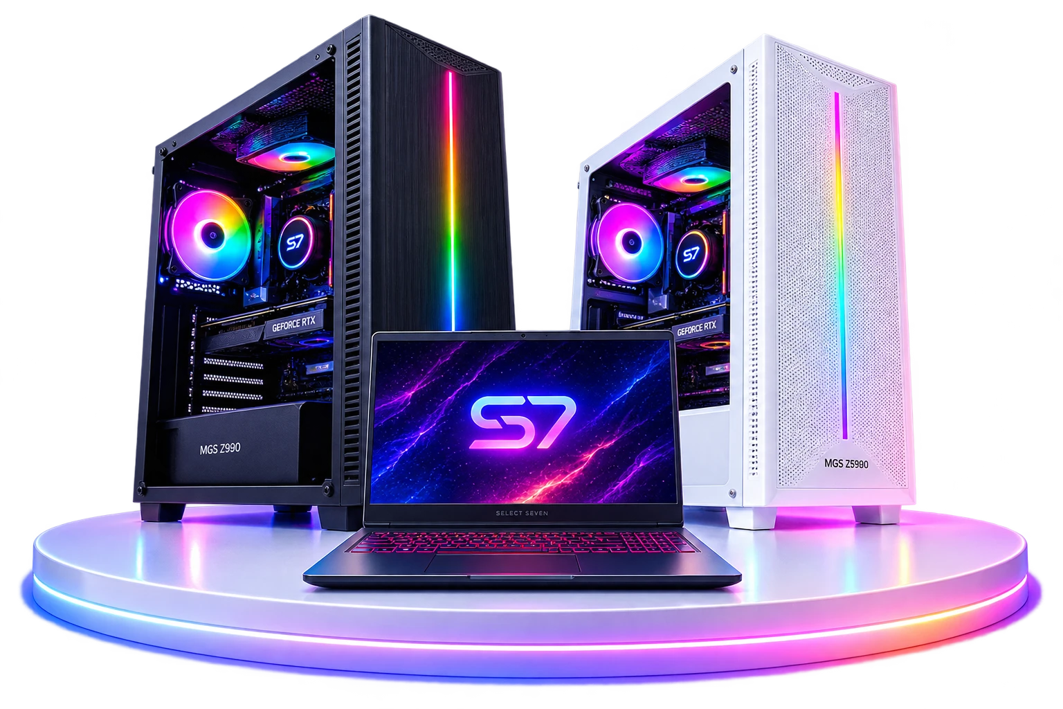 Ordenadores Nova negro y blanco y portátil Select Seven sobre plataforma ARGB